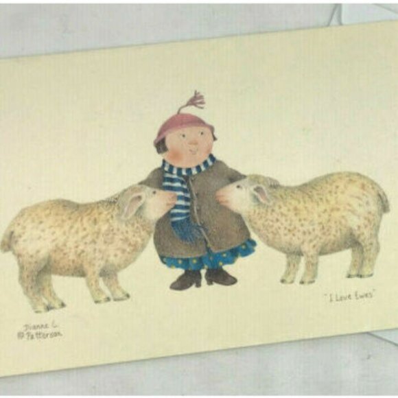 Vtg Unused Dianne L Patterson I LOVE EWES Blank Greeting Card Whimsical Sheep - Picture 1 of 4